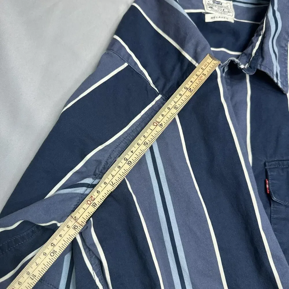 Levi's Shirt Mens XL Blue Stripe Relaxed Fit Western Double Pocket Rodeo Cowboy